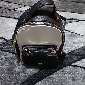 BETSEY JOHNSON BLACK WHITE LEOPARD PRINT EARS CAT MINI BACKPACK